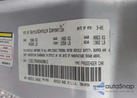 2005 Chrysler Sebring Gtc from USA, damaged, VIN 1C3EL75R05N638812